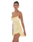 Lucy in the Sky Velvet Ruffled Slit Dress in Yellow