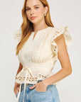 Noemi Eyelet Trim Peplum Top