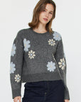 Floral Motif Crew Neck Sweater