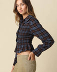 Nila Smocked Plaid Peplum Blouse