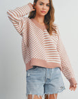 Frenchy Checker Pattern Drop Shoulder Sweater