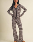 Striped Relaxed Zip Up Knit Sweater Hoodie