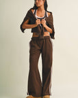 Side Stripe Cropped Zip Up Hoodie