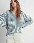 Frenchy Checker Pattern Drop Shoulder Sweater