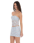 Lucy in The Sky Floral Lace Bodycon Two Piece Set in Blue