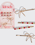 Holiday Gemstone and Bow Bobby Pins 4pc Set