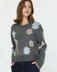 Floral Motif Crew Neck Sweater
