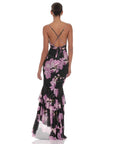 Lucy in The Sky Mesh Floral Ruffle Fishtail Maxi Dress in Black