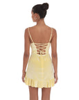 Lucy in the Sky Velvet Ruffled Slit Dress in Yellow
