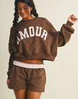 Amour Polka Dot Print Crewneck Crop Sweatshirt