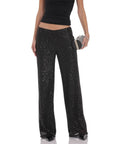 Lucy in the Sky Straight Sequin Pants in Black