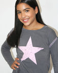 Star washed top with stitching