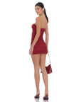 Lucy in the Sky Strapless Ruffle Lace Dress in Red