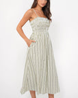 Lanis Stripe Smocking Removable Strap Midi Dress