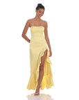 Lucy in the Sky Satin Jacquard Back Bow Corset Maxi Dress in Yellow