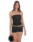 Lucy in the Sky Sequin Ruched Tube Top in Black