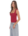 Lucy in the Sky Ribbed Square Neck Top in Red