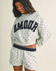 Amour Polka Dot Print Crewneck Crop Sweatshirt