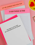 Everything is Fine - Lined Notepad - Perforated Sheets - Pink