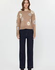 Floral Motif Crew Neck Sweater