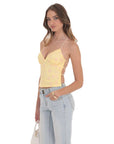 Lucy in the Sky Open Back Lace Top in Yellow