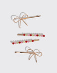 Holiday Gemstone and Bow Bobby Pins 4pc Set