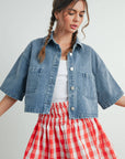 Button Front Cropped Shirt - BMJ7681