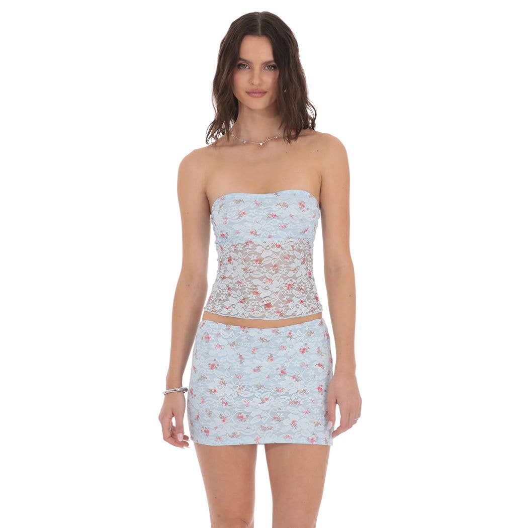 Lucy in The Sky Floral Lace Bodycon Two Piece Set in Blue – SANITY
