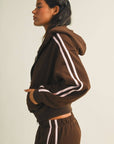 Side Stripe Cropped Zip Up Hoodie