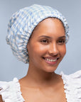 Satin Lined Flexi Shower Cap - Gingham Blue