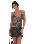 Mesh Halter Top in Cheetah Print