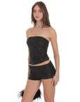 Lucy in the Sky Sequin Ruched Tube Top in Black