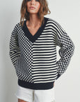 Frenchy Checker Pattern Drop Shoulder Sweater