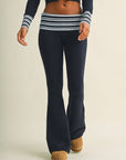 Striped Foldover Flare Knit Sweater Pants