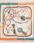 Equestrian-Inspired Silk-Texture Scarf – Elegant Square Scarf with Buckle & Tassel Design