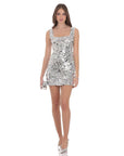 Lucy in the Sky Circle Sequin Square Neck Dress in Silver
