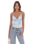 Swirl Mesh V-Neck Top in Blue
