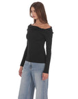 Twist Off Shoulder Jumper in Black