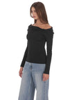 Twist Off Shoulder Jumper in Black