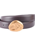 Clean Leather Belt with Gold Hammered Pebble Buckle