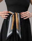 Vintage Geometric Border Pointed Satin Scarf For Women
