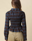 Nila Smocked Plaid Peplum Blouse