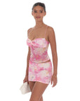 Lucy in The Sky Twist Floral Mesh Two Piece Set in Pink