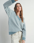 Frenchy Checker Pattern Drop Shoulder Sweater