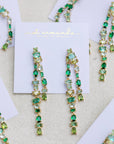 Green Ombre Crystal Layered Duster Statement Earrings