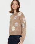 Floral Motif Crew Neck Sweater