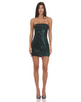 Strapless Green Sequin Fringe Dress in Black