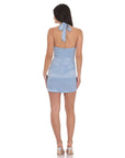 Lucy in the Sky Satin Halter Bodycon Dress in Light Blue