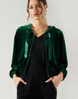 Everson Velvet Cropped Zip Up Hoodie