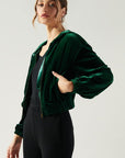 Everson Velvet Cropped Zip Up Hoodie